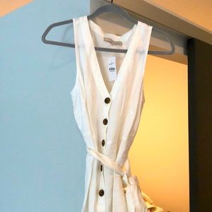 LOFT white cotton/linen midi dress 4 NWT